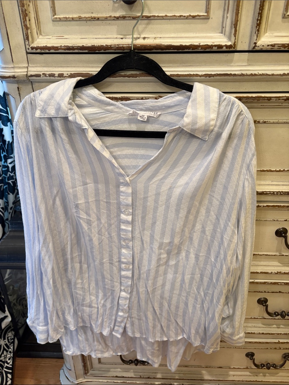 Jane and Delancey White and Light Blue Striped Button-Front Blouse